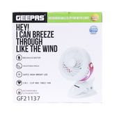 Geepas Reachargeable Clip Fan With Light GF21137