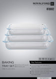 RF8802 - Brss 3Pc Rect Glass Baking Tray 1+2.2+3L