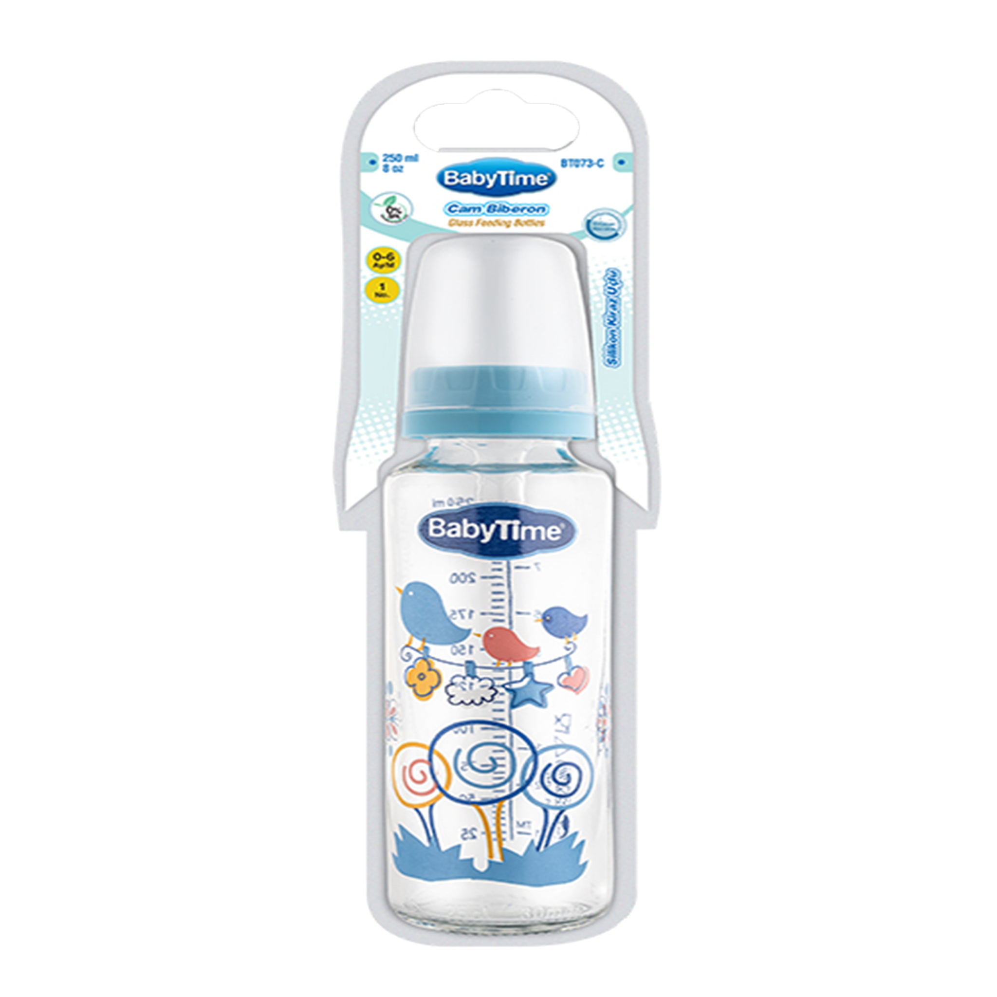 BT073 CLASSIC GLASS BABY BOTTLE WITH CHERRY TIP 250 CC
