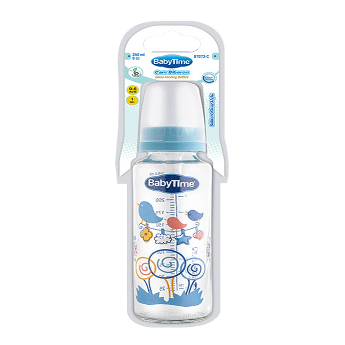 BT073 CLASSIC GLASS BABY BOTTLE WITH CHERRY TIP 250 CC