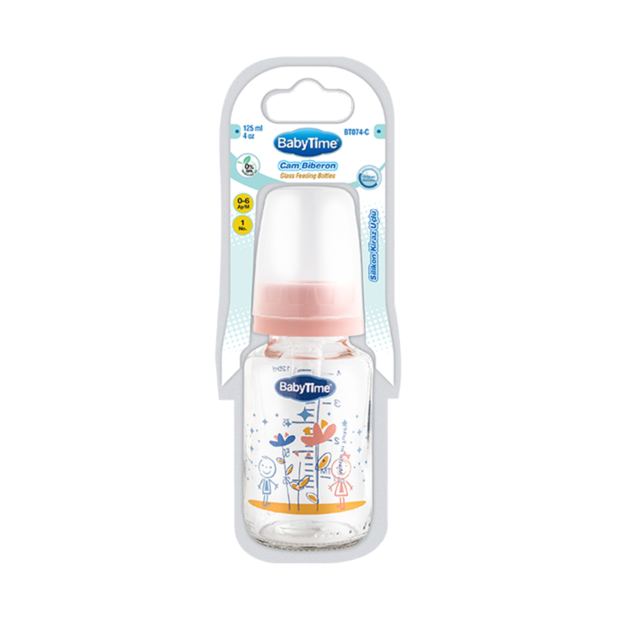 BT074 CLASSIC GLASS BABY BOTTLE WITH CHERRY TIP 125 CC