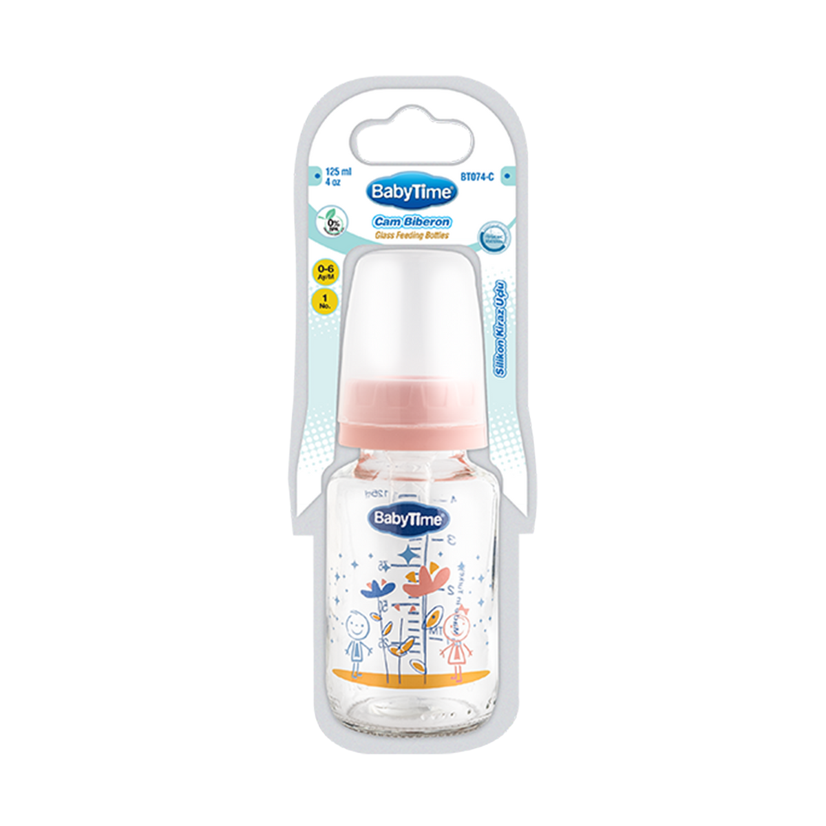 BT074 CLASSIC GLASS BABY BOTTLE WITH CHERRY TIP 125 CC