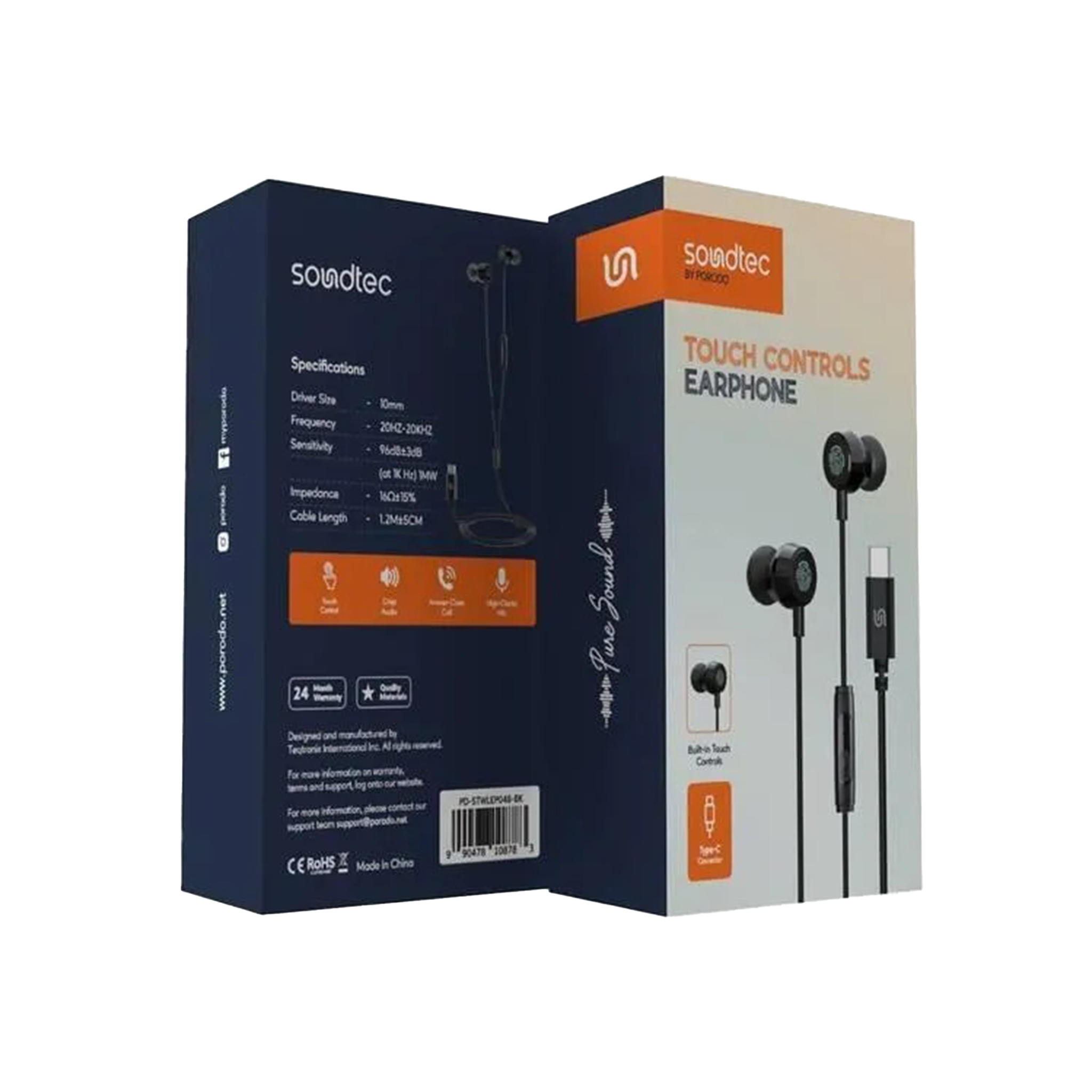 {PD-STWLEP048-BK} Porodo Soundtec Wired Earphone with Touch Control 100mm