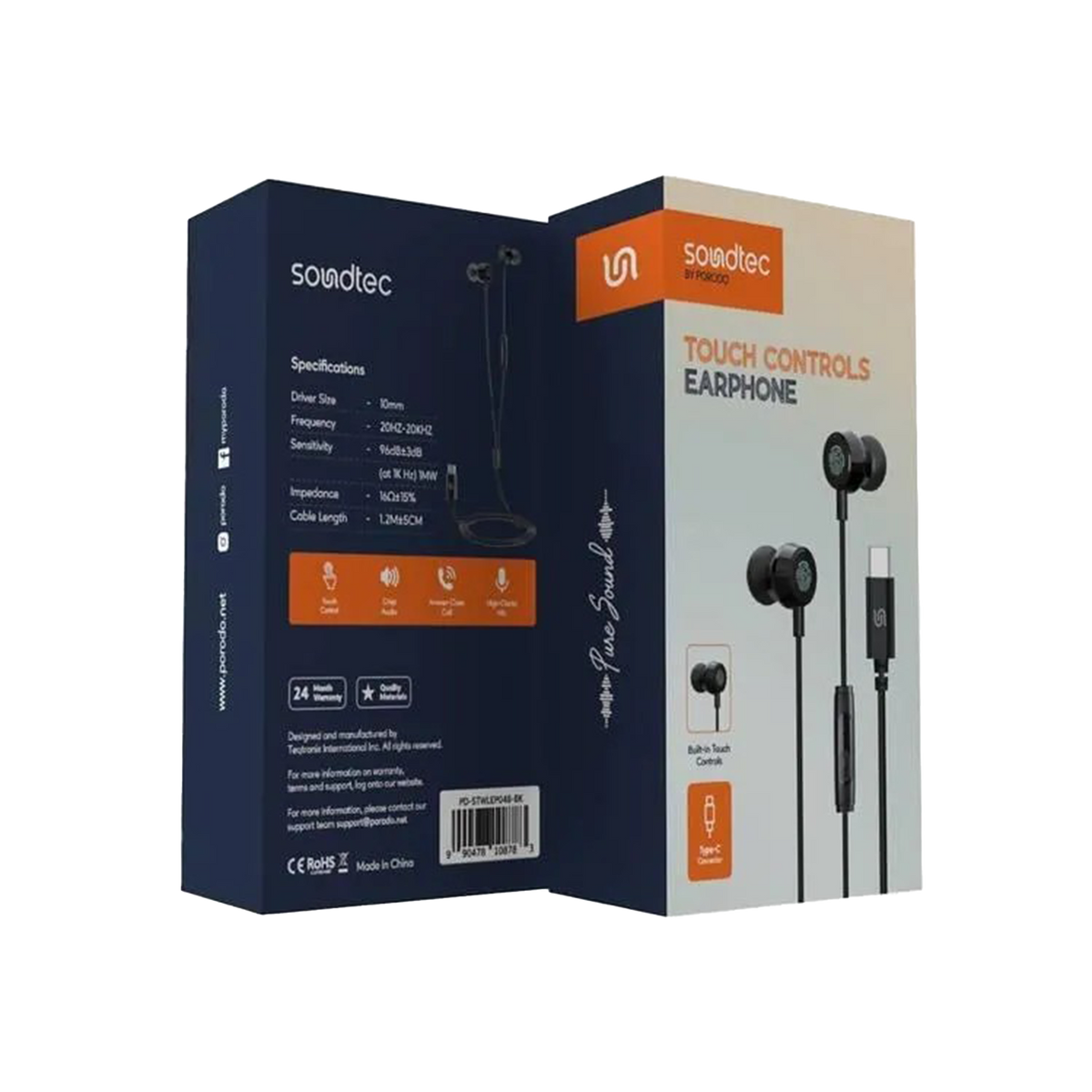 {PD-STWLEP048-BK} Porodo Soundtec Wired Earphone with Touch Control 100mm