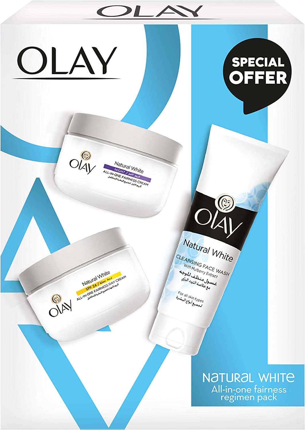 Olay Natural White Beauty set: Face Wash 100 g + Day Cream SPF 24 50 g + Night Cream 50 g, 200 g