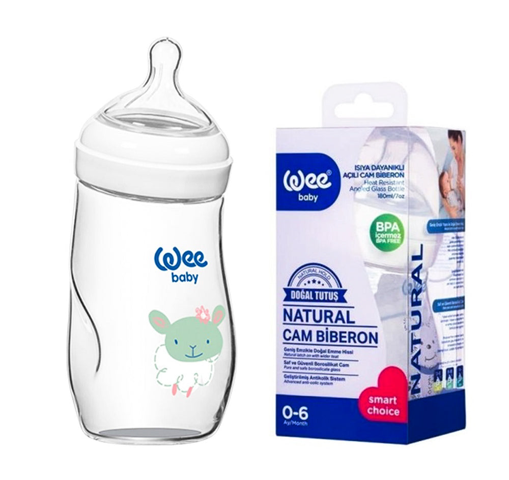Wee Baby Heat Resistant Angled Glass Bottle 180ML Code: 146