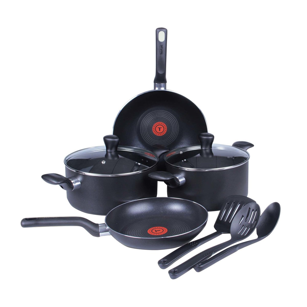 Tefal 9Pcs Super Cook Non-Stick Cookware Set Black Frypan B143S985